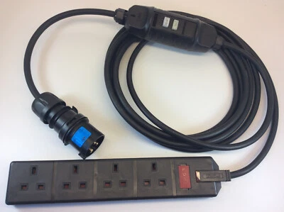 16a Plug   Masterplug 4 Gang HD Ext lead H07RN-F cable with inline RCD 2-10mtrs - Image 1 of 3