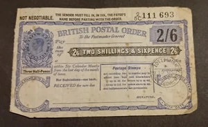 KGVI King George VI British Postal Order Face Value 2/6d Two Shillings Sixpence - Picture 1 of 3
