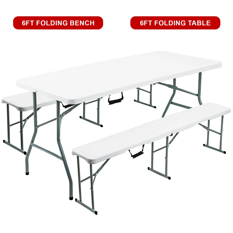 6FT CATERING CAMPING HEAVY DUTY FOLDING TRESTLE TABLE PICNIC BBQ PARTY BENCH - Image 1 of 1