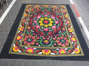UZBEK SILK EMBROIDERED SUZANI 245x205-cm / 96.4x80.7-inches - Picture 1 of 12