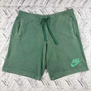 Nike Green Washed Jersey Terry Drawstring Waist Shorts 893295 Mens Large Pockets - Picture 1 of 15