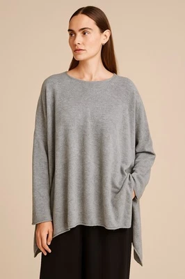 Eskandar Gray Oversized Asymmetric Sweater Onesize Minimalist Luxe Cashmere Feel - Image 1 of 4