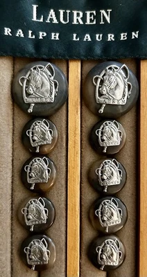 RALPH LAUREN Horse Head Equestrian Replacement Buttons Silver & Brown Set of 10 - Image 1 of 4