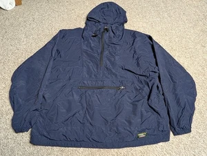 Vintage LL Bean Jacket Mens XL Blue Anorak Windbreaker Hooded 1/2 Zip Pullover - Picture 1 of 8