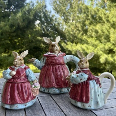 Edith Collection Otagiri Bunny Tea Set Teapot Sugar Creamer Rabbit Easter Spring - Image 1 of 4