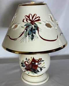 Vintage Lenox Kerzenlampe Teelicht Wintergrüße rot Kardinal Stechpalme Beeren 10" - Bild 1 von 9