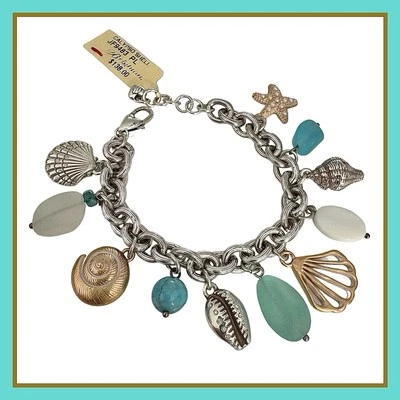 Brighton CALYPSO SHELL Silver Gold Conch Scallop Charm Bracelet  MSRP $138  NWT - Image 1 of 2