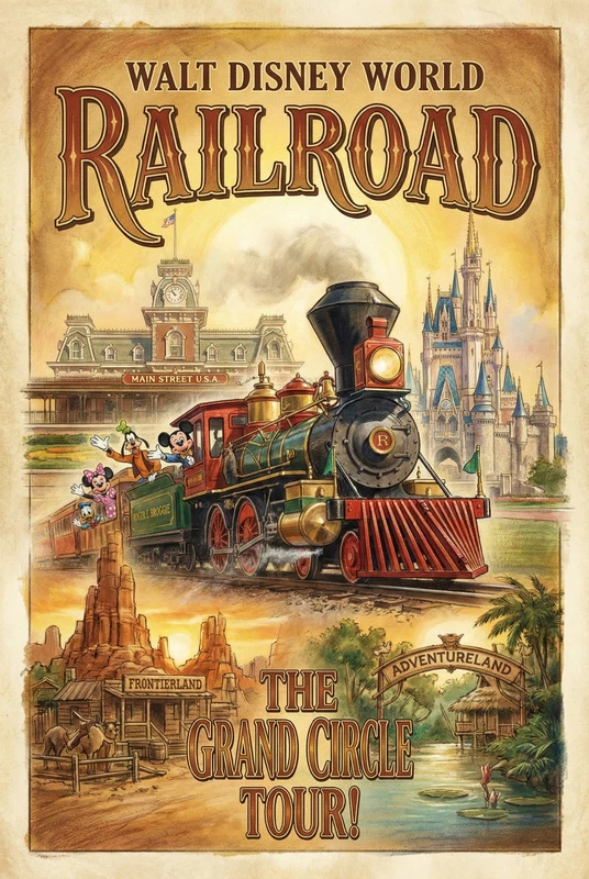 Póster de la gira Walt Disney World Railroad Grand Circle 11x17 Magic Kingdom WDW Foto 1 de 4