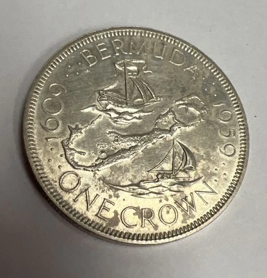 PLATA - MONEDA MUNDIAL - 1959 Bermudas 1 Corona - Moneda de Plata Mundial Foto 1 de 4