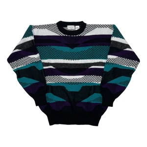Vintage Mens Sweater Geometric Pullover 90s Acrylic Mighty Ducks Cable Sz M - Picture 1 of 7