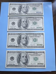 $100 bills x4 (One Hundred Dollar Bill) - Series 1996,2006,2006A- BIG HEAD $100S - Picture 1 of 2