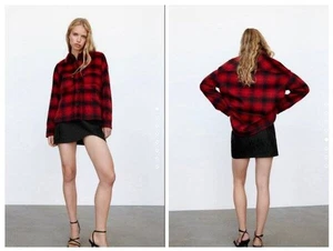 ZARA SZ MD Oversized Buffalo Plaid Wool Blend Jacket - Picture 1 of 2
