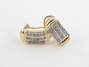 14k Yellow And White Gold Diamond Huggie Hoop Earrings 0.75 carat - Picture 1 of 8