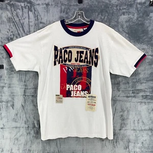 Vintage Paco Jeans T-shirt Large Embroidered Patch Y2K Grunge Hip Hop 2000s NWT - Picture 1 of 15