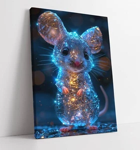 CUTE GLOWING CRYSTAL MOUSE -FRAMED CANVAS WALL ART PICTURE PRINT - Picture 1 of 2