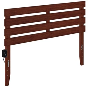 Pemberly Row Modern Solid Wood Queen Headboard w/ USB Charging Station in Walnut - Picture 1 of 3