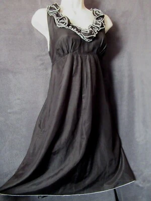 Esley Black White Silk Cotton Embroidery Trim Rosette Sleeveless Mini Dress S - Image 1 of 4