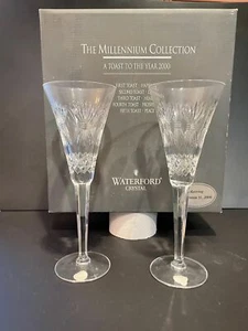 WATERFORD, Crystal, Millennium, Prosperity Champagne Flutes (2) - Picture 1 of 5