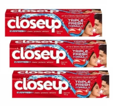 Pack Of 3 Closeup Ever Fresh Red Hot Anti Germ Gel Triple Fresh Toothpaste 150 g - Image 1 of 4