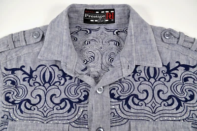 Royal Prestige Shirt Men's L?  Gray Short Sleeve w/ Embroidery & Rhinestone Stud - Image 1 of 4