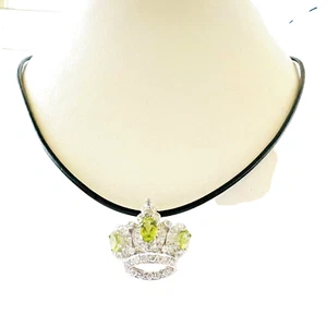 Diamond & Peridot Crown 18k White Gold Pendant - Picture 1 of 11