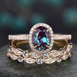 Chain Rings for Teen Girls 3pcs Vintage Unique Oval Cut Engagement Ring Rose