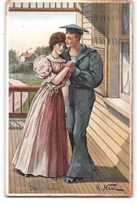 Postal Jack’s Farewell G. Nasch Sailor pareja romántica Brooklyn 1909 - Imagen 1 de 2