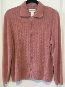 Alfred Dunner Sweater Womens  Large Dusty Rose Zip Cardigan Collared - Picture 1 of 3