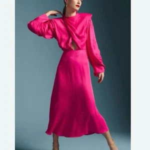 FARM Rio NWT Pink Shoulderpads Maxi Dress Satin Like Material Cutout Size XL - Picture 1 of 15