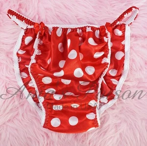 Sissy Satin Panties for MEN - Red White Dot shiny string Bikini or bra or skirt - Picture 1 of 6