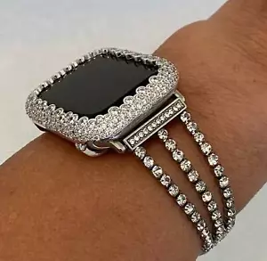 Apple Watch Band Womens Series 10 and or Iwatch Cover Lab Diamond Bezel Bling - Picture 1 of 10