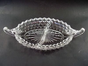 Vintage FOSTORIA Crystal AMERICAN Glass OVAL Divided DISH Scroll Handles MINT! - Picture 1 of 7