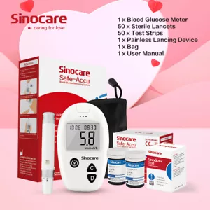 Sinocare Safe Accu 10/50/100Kit or only Strips Diabetic Blood Sugar Monitor - Picture 1 of 12