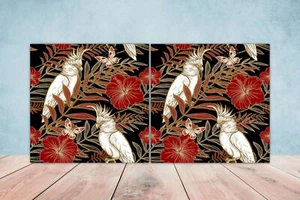 Birds and Flowers Ceramic Wall Tiles - Set of 2 Kitchen Bathroom Wall Backsplash - Picture 1 of 2