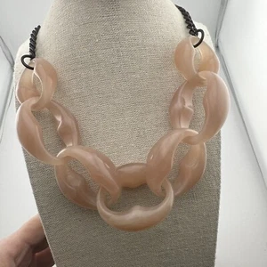 Anne Taylor Loft Large Link Light Rose Pink Necklace Statement Choker to 24" - Picture 1 of 4
