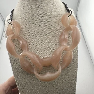 Anne Taylor Loft Large Link Light Rose Pink Necklace Statement Choker to 24" - Image 1 of 4