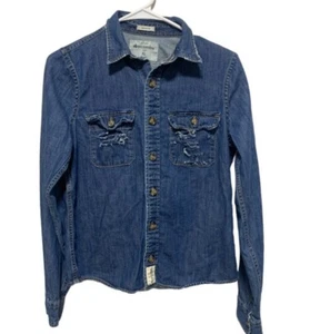 Abercrombie Kids Denim Button Long Sleeve Collard Shirt Jean distressed Size XL - Picture 1 of 3