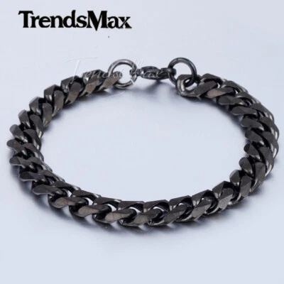 11 мм черный тон из нержавеющей стали кубинский обочины цепочка браслет 7/8/9/10/11 дюймов - Изображение 1 из 4