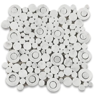 C9BXP Carrara Venato White Marble Circle Bubble Mosaic Tile Polished - Picture 1 of 6