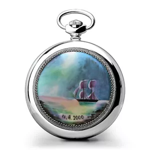 Taschenuhr mechanisch Marine Segelboot handbemalt Porzellan MOLNIJA 3602 Unikate - Bild 1 von 12
