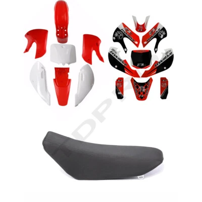 Kit de calcomanías de carenado de plástico + asiento para Kawasaki KLX110 KX65 Pit Dirt Bike DRZ110 Foto 1 de 4
