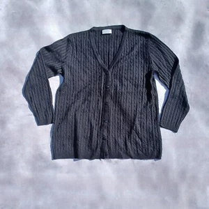Vintage 90s CANDA Cardigan Womens Large Black Cable Knit Button Up Sweater C&A - Picture 1 of 6