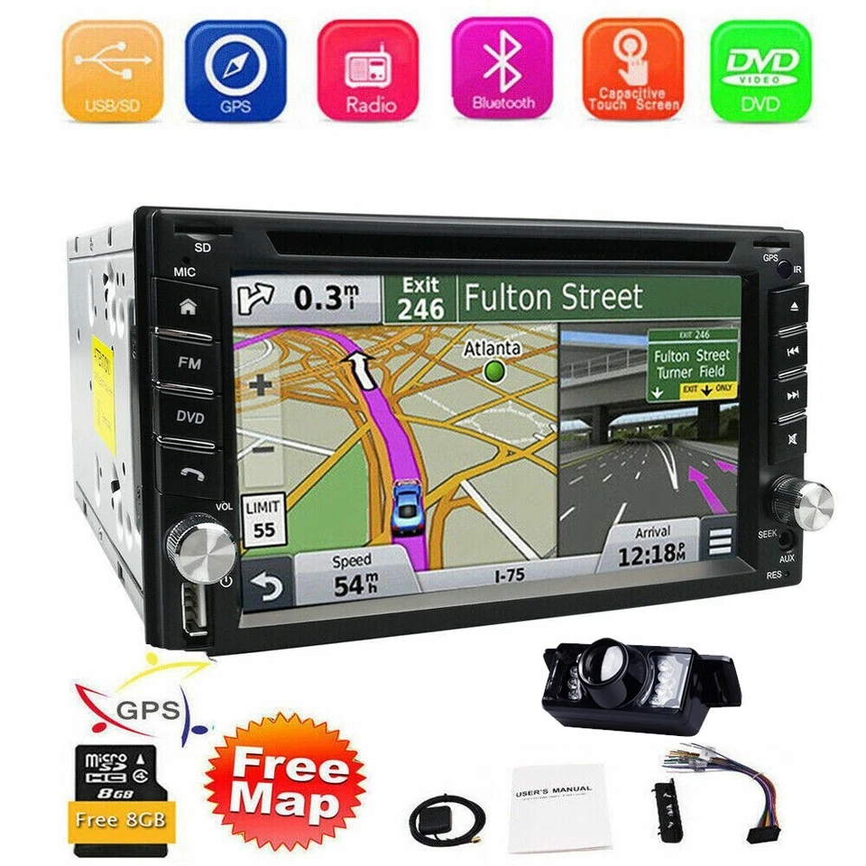 Radio doble 2Din estéreo para automóvil de 6,2" con reproductor de DVD navegación GPS Bluetooth + CAM E Foto 1 de 4