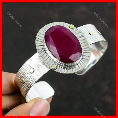 Mothers day Sale Sterling Silver Oval Kashmir Rubi Gemstone Boho Bangle Bracelet - Image 1 of 4