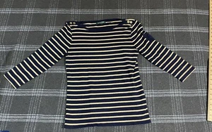 Lauren Ralph Lauren Top Womens Small Navy Blue Striped Boat Neck Nautical - Picture 1 of 13