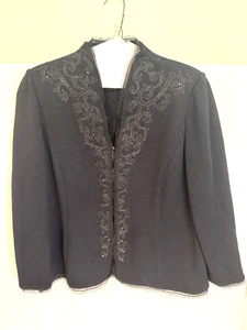 *SPARKLY* St. John Evening Jacket sz 14 Black Crystal Santana Knit Zip-Up Jacket - Picture 1 of 14