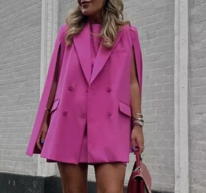 Zara Damen Medium Jacke Fuchsia Rosa Blazer Cape Zweireiher EUC - Bild 1 von 5