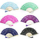 Vintage Bamboo Wood Lace Folding Fan Embroidered Dance Hand Fan Wedding Party