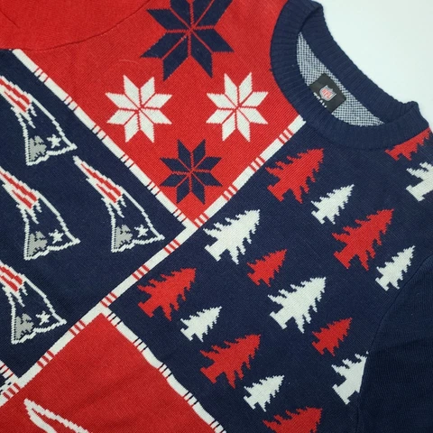 NFL Team Apparel New England Patriots Red White Blue Ugly Christmas Sweater Sz L Cover