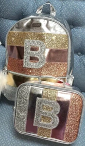 JUSTICE BACKPACK /LUNCHBOX INITIAL (B,K) ROSE/GOLD/SILVER SHIMMER SUPER CUTE!! - Picture 1 of 4